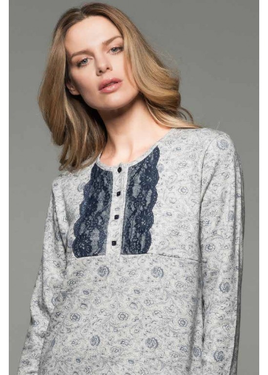 Alpina Pigiama Donna Cotone Invernale Con Inserti in Pizzo Serafino MARISA